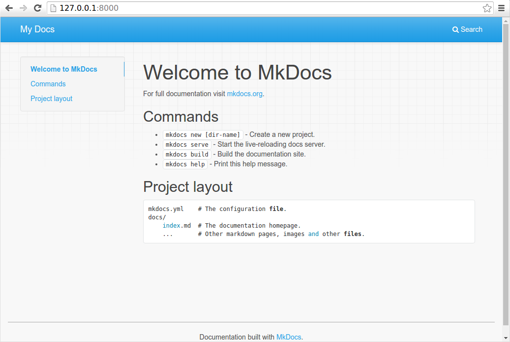 The MkDocs live server